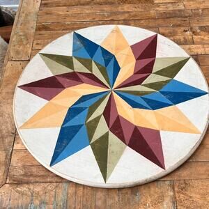 Hand-painted Solid Wood Barn Quilt 23" Wall Hanging Multicolor Burst Star